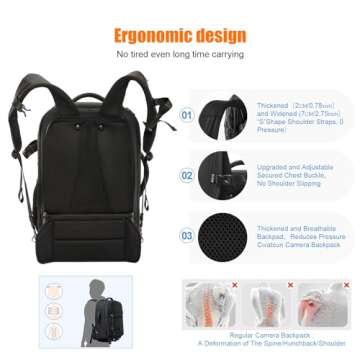 Cwatcun Rolling Camera Backpack,2-in-1 Convertible Trolley Wheeled Camera Case for DSLR Cameras,Lenses,Extra Large Professional Photographer Luggage Camera Backpack, Black