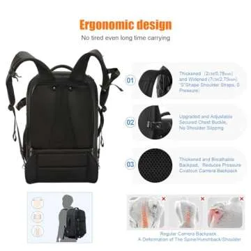 Cwatcun Rolling Camera Backpack,2-in-1 Convertible Trolley Wheeled Camera Case for DSLR Cameras,Lenses,Extra Large Professional Photographer Luggage Camera Backpack, Black