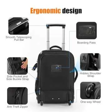 Cwatcun Rolling Camera Backpack,2-in-1 Convertible Trolley Wheeled Camera Case for DSLR Cameras,Lenses,Extra Large Professional Photographer Luggage Camera Backpack, Black