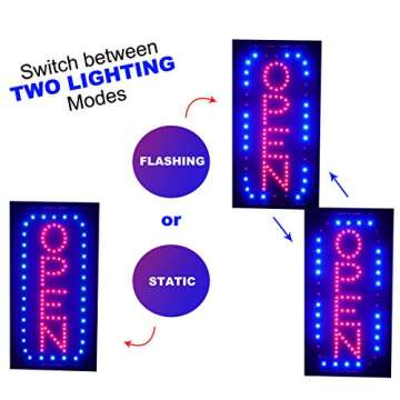 Ultima LED Neon Open Sign for Business: Vertical Lighted Sign Open with Flashing Mode – Indoor Electric Light up Sign for Stores - Includes Business Hours and Open & Closed Signs