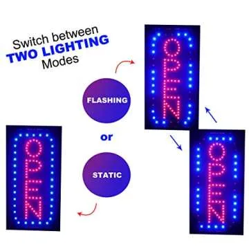 Ultima LED Neon Open Sign for Business: Vertical Lighted Sign Open with Flashing Mode – Indoor Electric Light up Sign for Stores - Includes Business Hours and Open & Closed Signs