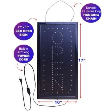 Ultima LED Neon Open Sign for Business: Vertical Lighted Sign Open with Flashing Mode – Indoor Electric Light up Sign for Stores - Includes Business Hours and Open & Closed Signs