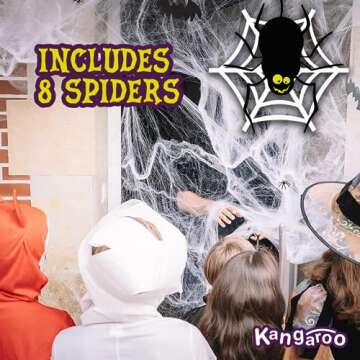 Kangaroo Halloween Decorations Outdoor, Indoor Spider Web, Spooky 800 sq. ft. Cobweb Halloween Patio Party Spider Webs, Spider Webs Halloween Decorations, Spider Webs & Fake Spiders