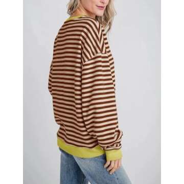 Fisoew Women’s Striped Oversized Sweatshirt Color Block Crew Neck Long Sleeve Top Casual Wear Y2K ...
