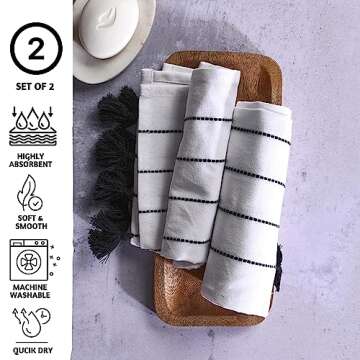 Folkulture Boho Hand Towels with Tassels for Bathroom Hanging and Decorative, Set of 2, 100% Cotton,...