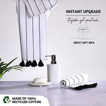 Folkulture Boho Hand Towels with Tassels for Bathroom Hanging and Decorative, Set of 2, 100% Cotton, 16" x 30" Inches (Hamilton Black and White)