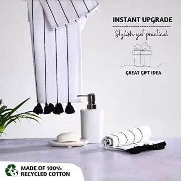 Folkulture Boho Hand Towels with Tassels for Bathroom Hanging and Decorative, Set of 2, 100% Cotton, 16" x 30" Inches (Hamilton Black and White)