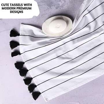 Folkulture Boho Hand Towels with Tassels for Bathroom Hanging and Decorative, Set of 2, 100% Cotton, 16" x 30" Inches (Hamilton Black and White)
