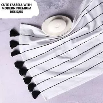 Folkulture Boho Hand Towels with Tassels for Bathroom Hanging and Decorative, Set of 2, 100% Cotton, 16" x 30" Inches (Hamilton Black and White)