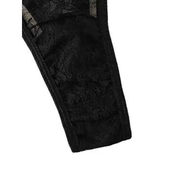 SheIn Women's 2 Piece Sexy Lace Strap Bralette Bra and Panty Lingerie Set Push Up Black Medium