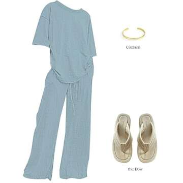 ETCYY NEW Women's Two Piece Outfits Oversize Baggy Round Neck Short Sleeve Top And Wide Leg Long Sweatpants