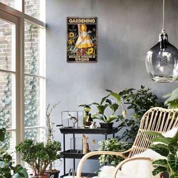 Funny "Gardening Because Murder Is Wrong" Metal Sign: Women's Garden Gift for Yard, Backyard, Patio & Porch Decor, 12" x 8", (263)