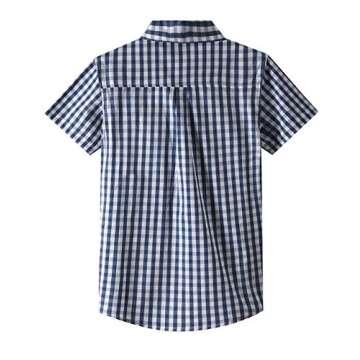 Spring&Gege Boys' Short Sleeve Poplin Button Down Shirt Plaid Uniform Dress Shirts, Navy Blue Large ...