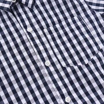 Spring&Gege Boys' Short Sleeve Poplin Button Down Shirt Plaid Uniform Dress Shirts, Navy Blue Large Check Gingham,7-8 Years