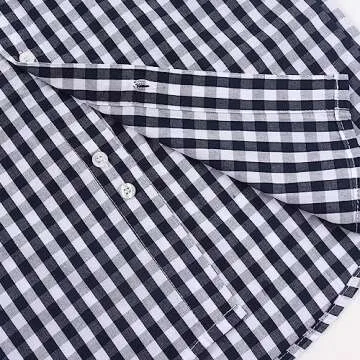 Spring&Gege Boys' Short Sleeve Poplin Button Down Shirt Plaid Uniform Dress Shirts, Navy Blue Large Check Gingham,7-8 Years