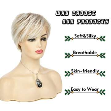 Sallcks Short Blonde Wigs for Women Layered Synthetic Heat Resistant Pixie Wig for Party Cosplay Use