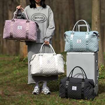 Weekender Bag for Women with Toiletry Bag, Travel Duffel Overnight Carry on Gym Tote Wet Pocket,DimG...
