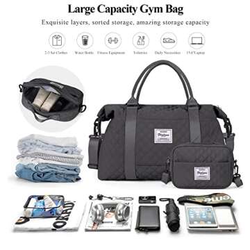 Weekender Bag for Women with Toiletry Bag, Travel Duffel Overnight Carry on Gym Tote Wet Pocket,DimGrey