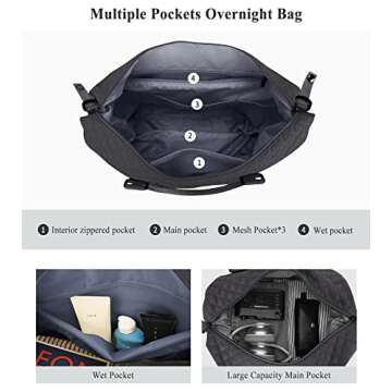 Weekender Bag for Women with Toiletry Bag, Travel Duffel Overnight Carry on Gym Tote Wet Pocket,DimGrey