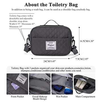 Weekender Bag for Women with Toiletry Bag, Travel Duffel Overnight Carry on Gym Tote Wet Pocket,DimGrey