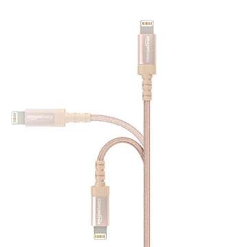Amazon Basics Nylon Braided Lightning to USB-A Cable, MFi Certified Apple iPhone Charger, 6-Foot, Gold