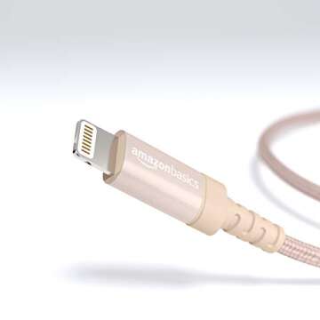 Amazon Basics Nylon Braided Lightning to USB-A Cable, MFi Certified Apple iPhone Charger, 6-Foot, Gold