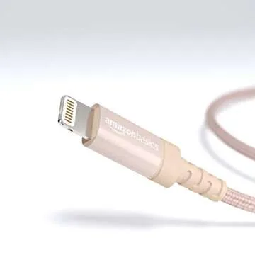 Amazon Basics Nylon Braided Lightning to USB-A Cable, MFi Certified Apple iPhone Charger, 6-Foot, Gold
