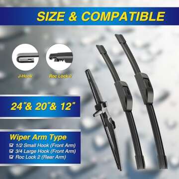 5 PLUS® Heavy-Duty Silicone Windshield Wiper Blades for Toyota 4Runner (2010-2024) - Set of 3, 24"/...