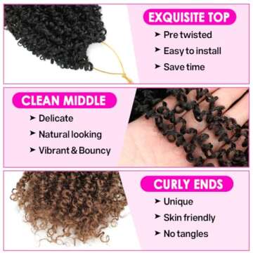 Youngther Yanky twist crochet hair 12 Inch 6Pack Pre-Twisted Fluffy Yankee Twist with curly crochet hair for black women 45g/Pack crochet hair pre looped Synthetic hair extension (1b/4/30)