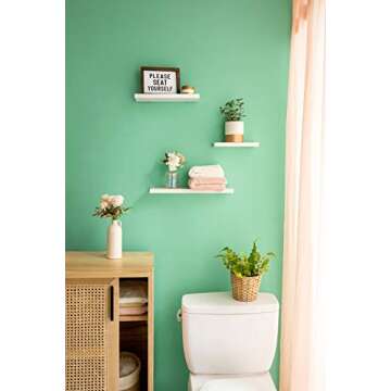 Mkono Floating Shelves White Wood Wall Mounted Rustic Modern Shelf Set of 3 Photo Display Ledges with Invisible Bracket for Living Room Bedroom Bathroom 4" Deep
