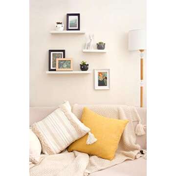Mkono Floating Shelves White Wood Wall Mounted Rustic Modern Shelf Set of 3 Photo Display Ledges with Invisible Bracket for Living Room Bedroom Bathroom 4" Deep