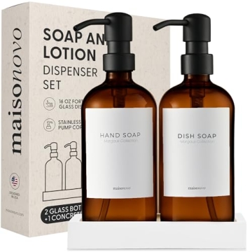 MaisoNovo Amber Glass Soap Dispenser Set with Black Pumps