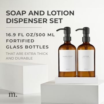 MaisoNovo Amber Glass Soap Dispenser Set with Black Pumps