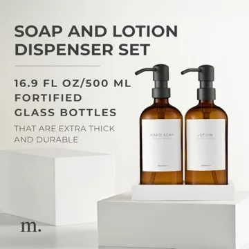 MaisoNovo Amber Glass Soap Dispenser Set with Black Pumps