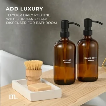 MaisoNovo Amber Glass Soap Dispenser Set with Black Pumps