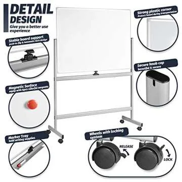INNOVART Mobile Whiteboard 48" x 36", 360° Reversible Double Sided Magnetic Dry Erase Board with Portable Rolling Stand on Wheels, Easel Standing Board with Aluminum Frame
