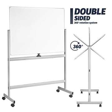 INNOVART Mobile Whiteboard 48" x 36", 360° Reversible Double Sided Magnetic Dry Erase Board with Portable Rolling Stand on Wheels, Easel Standing Board with Aluminum Frame