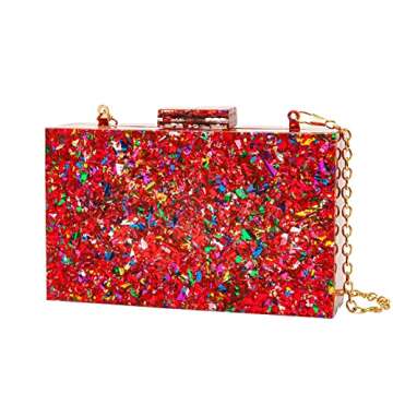 Acrylic Clutch Purses for women Perspex Bag Box Clutch Evening Crossbody Handbags (Red) Small