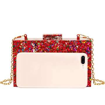 Acrylic Clutch Purses for women Perspex Bag Box Clutch Evening Crossbody Handbags (Red) Small