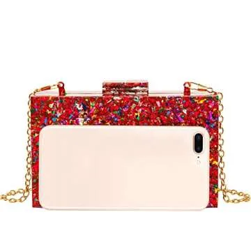 Acrylic Clutch Purses for women Perspex Bag Box Clutch Evening Crossbody Handbags (Red) Small
