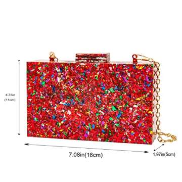 Acrylic Clutch Purses for women Perspex Bag Box Clutch Evening Crossbody Handbags (Red) Small