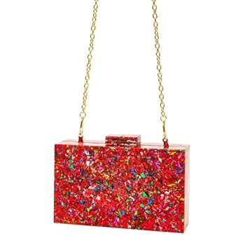 Acrylic Clutch Purses for women Perspex Bag Box Clutch Evening Crossbody Handbags (Red) Small