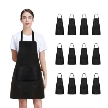 Nymmoata 12 Pack Plain Bib Aprons Bulk - Unisex Black Apron for DIY, Cooking, and Crafting