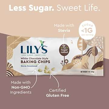 LILY'S White Chocolate Style No Sugar Added Baking Chips, Gluten Free, Bulk, 9 oz Bags (12 Count)