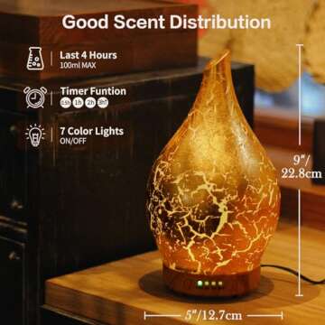 Porseme Essential Oil Diffuser Glass Aromatherapy Ultrasonic Humidifier, Air Refresh Auto Shut-Off, Timer Setting, BPA Free for Home Hotel Yoga Leisure SPA Gift 150ml Last 6H