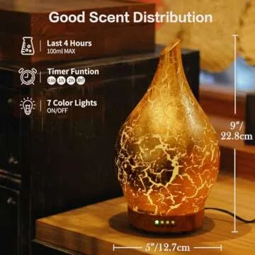 Porseme Essential Oil Diffuser Glass Aromatherapy Ultrasonic Humidifier, Air Refresh Auto Shut-Off, Timer Setting, BPA Free for Home Hotel Yoga Leisure SPA Gift 150ml Last 6H