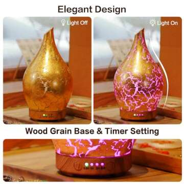 Porseme Essential Oil Diffuser Glass Aromatherapy Ultrasonic Humidifier, Air Refresh Auto Shut-Off, Timer Setting, BPA Free for Home Hotel Yoga Leisure SPA Gift 150ml Last 6H