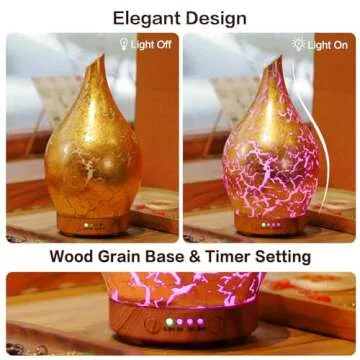 Porseme Essential Oil Diffuser Glass Aromatherapy Ultrasonic Humidifier, Air Refresh Auto Shut-Off, Timer Setting, BPA Free for Home Hotel Yoga Leisure SPA Gift 150ml Last 6H