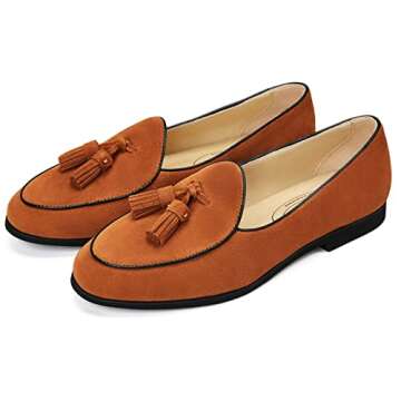 Journey West Suede Tassel Loafer for Women Slip-on Belgian Penny Loafers Shoes for Women Brown US 9