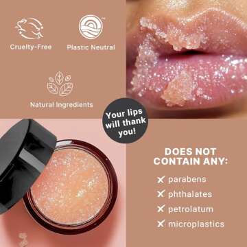 USDA Organic Lip Scrub Vanilla - USA Made All Natural Lips Exfoliator, Valentines Day Gifts, Moisturizing Scrub for Dry Lips, Lip Sugar Scrubber Exfoliator for Smooth Lips, Small Beauty Gifts